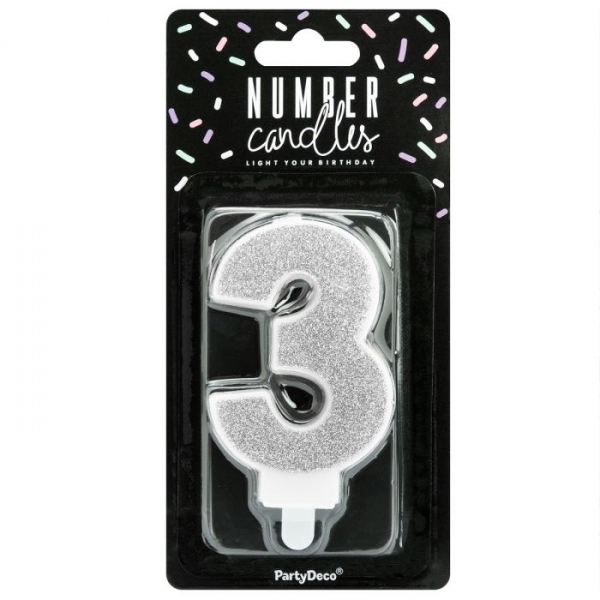 Number Candle - 3 - Silver